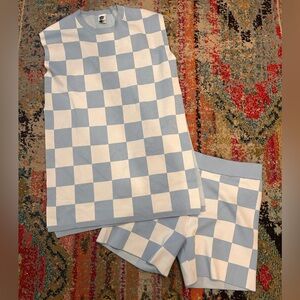 Blue and White Checkered Women Shorts